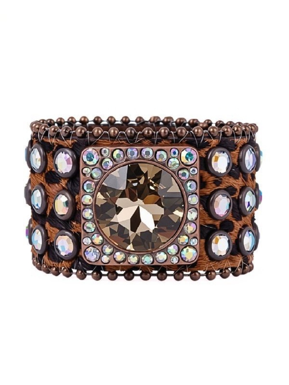 Waverly Brown and Iridescent Crystal Statement Cuff Bracelet